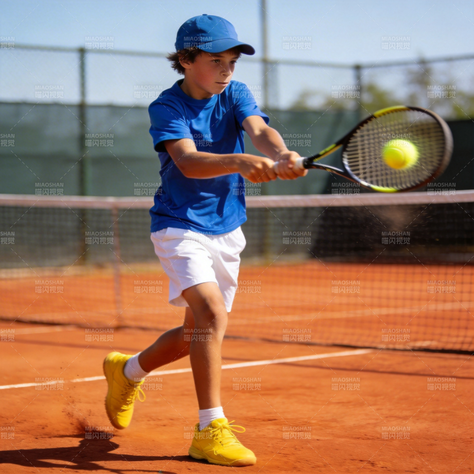少年挥拍击球 活力四射图片