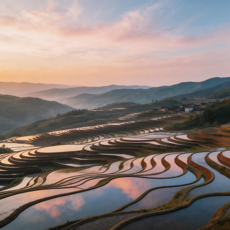 梯田映霞 山峦如画图片