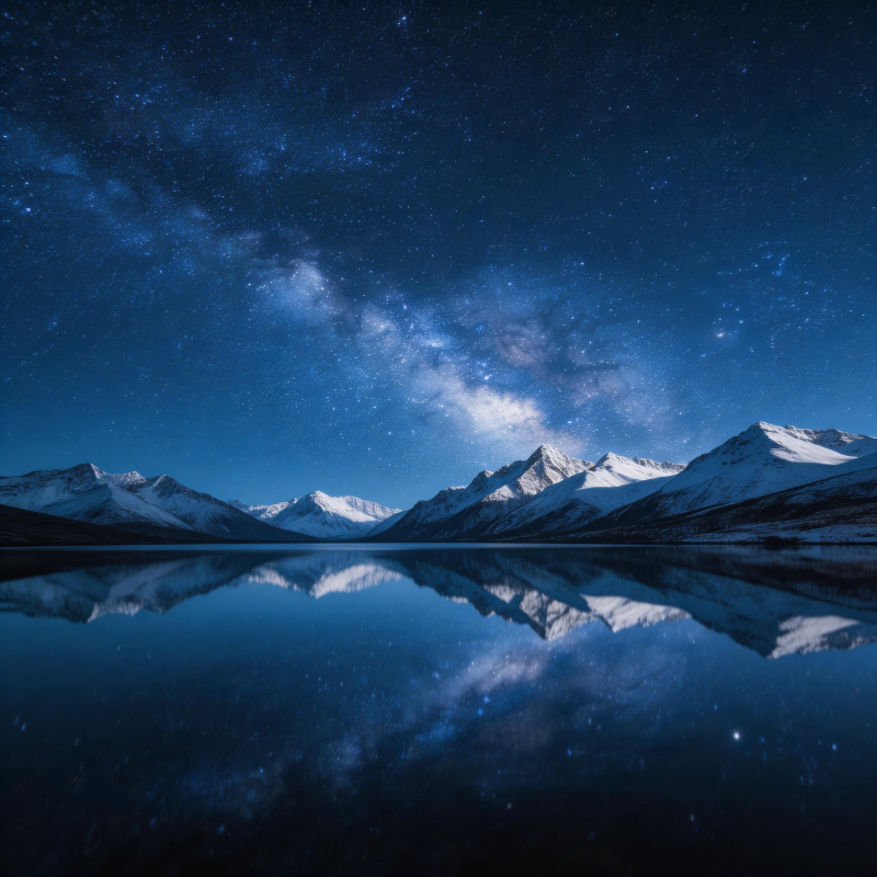 星空雪山倒影湖图片