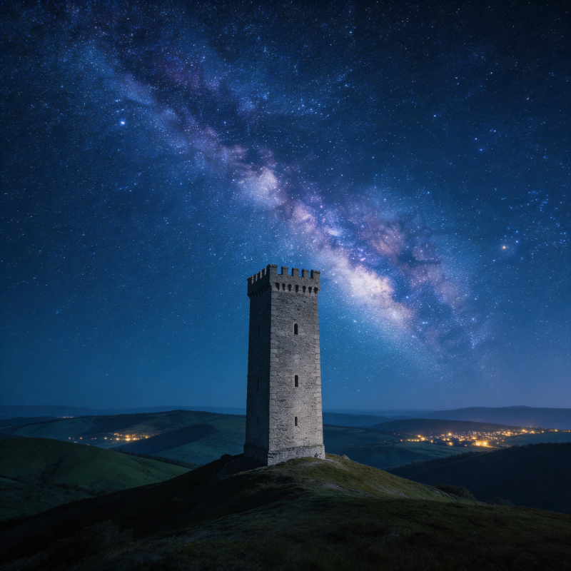 星空下的古塔夜景图片