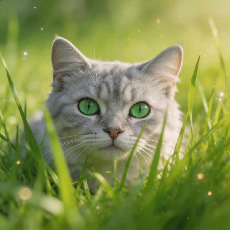 绿眸小猫藏草间图片