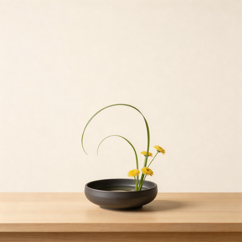简约花艺 黄菊与绿茎的静谧之美图片