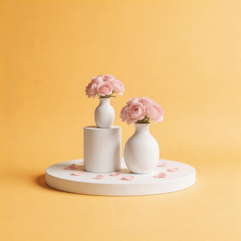 粉花白瓶 暖黄背景静物美图片