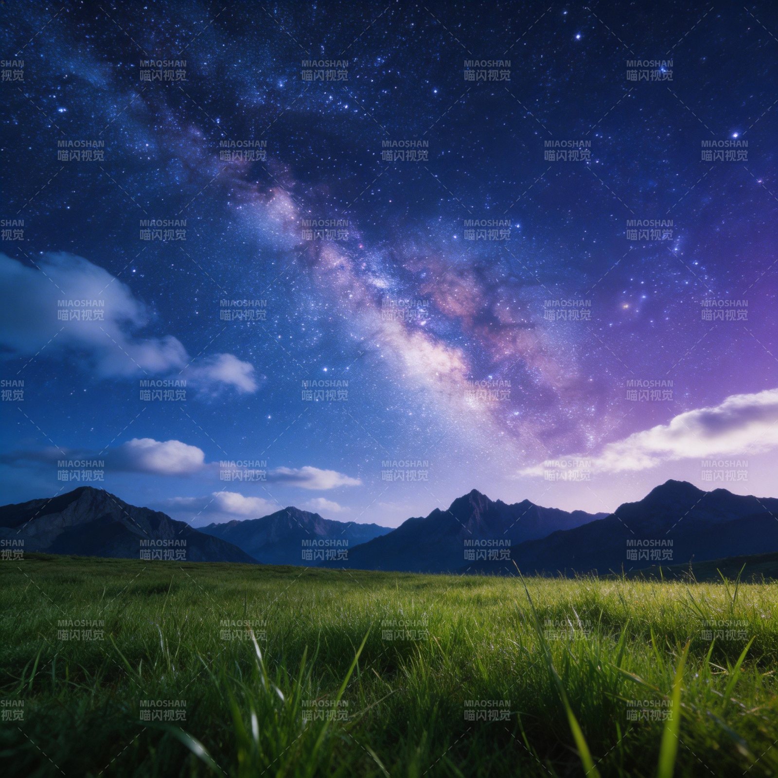 星空下的绿野山峦图片