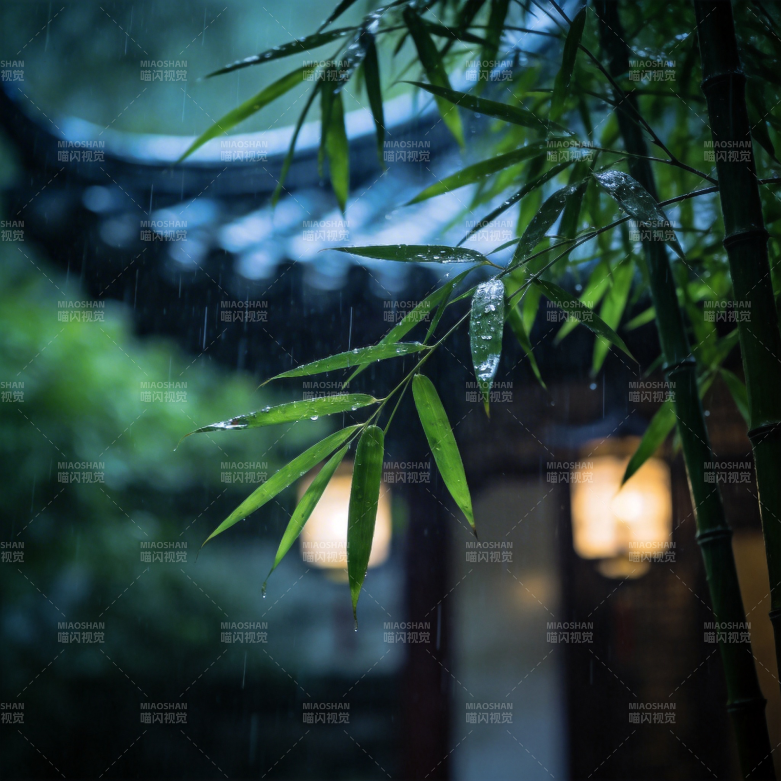 雨打竹叶 古院灯昏图片