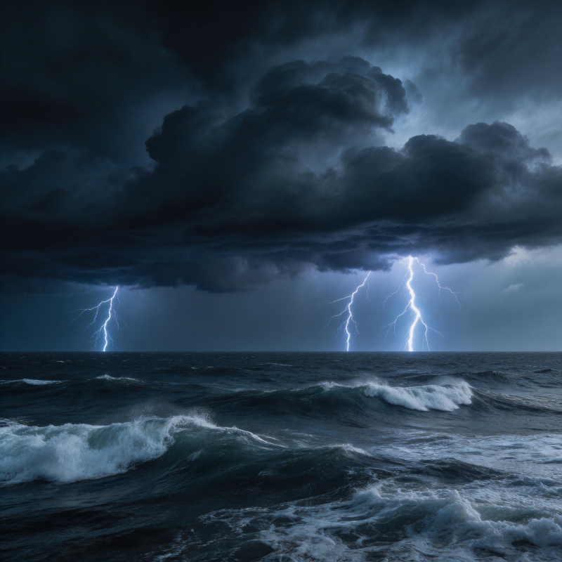 雷暴怒海 闪电劈天图片
