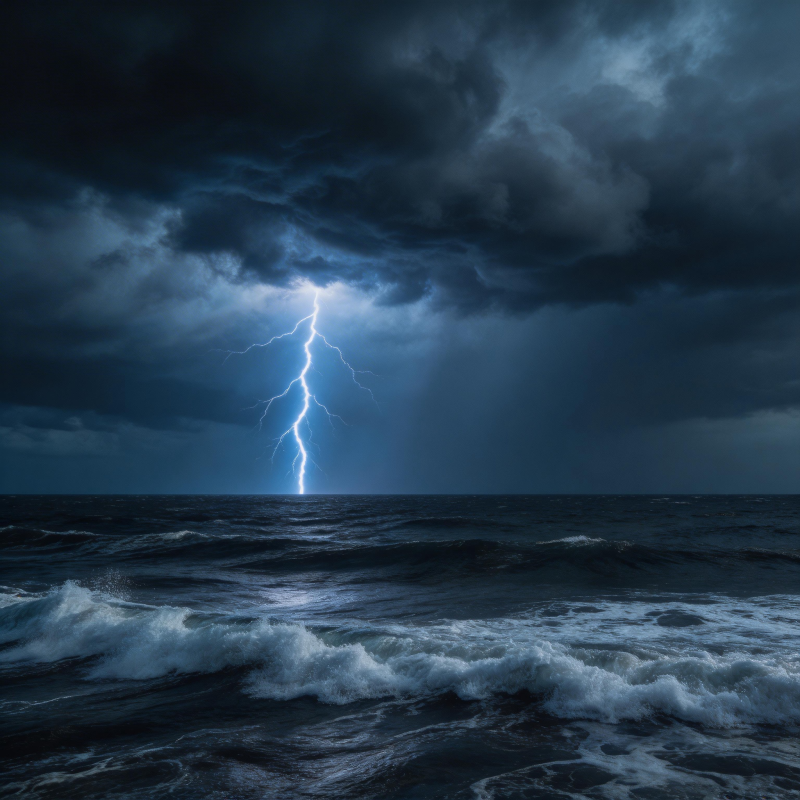 雷暴怒海 闪电劈天图片