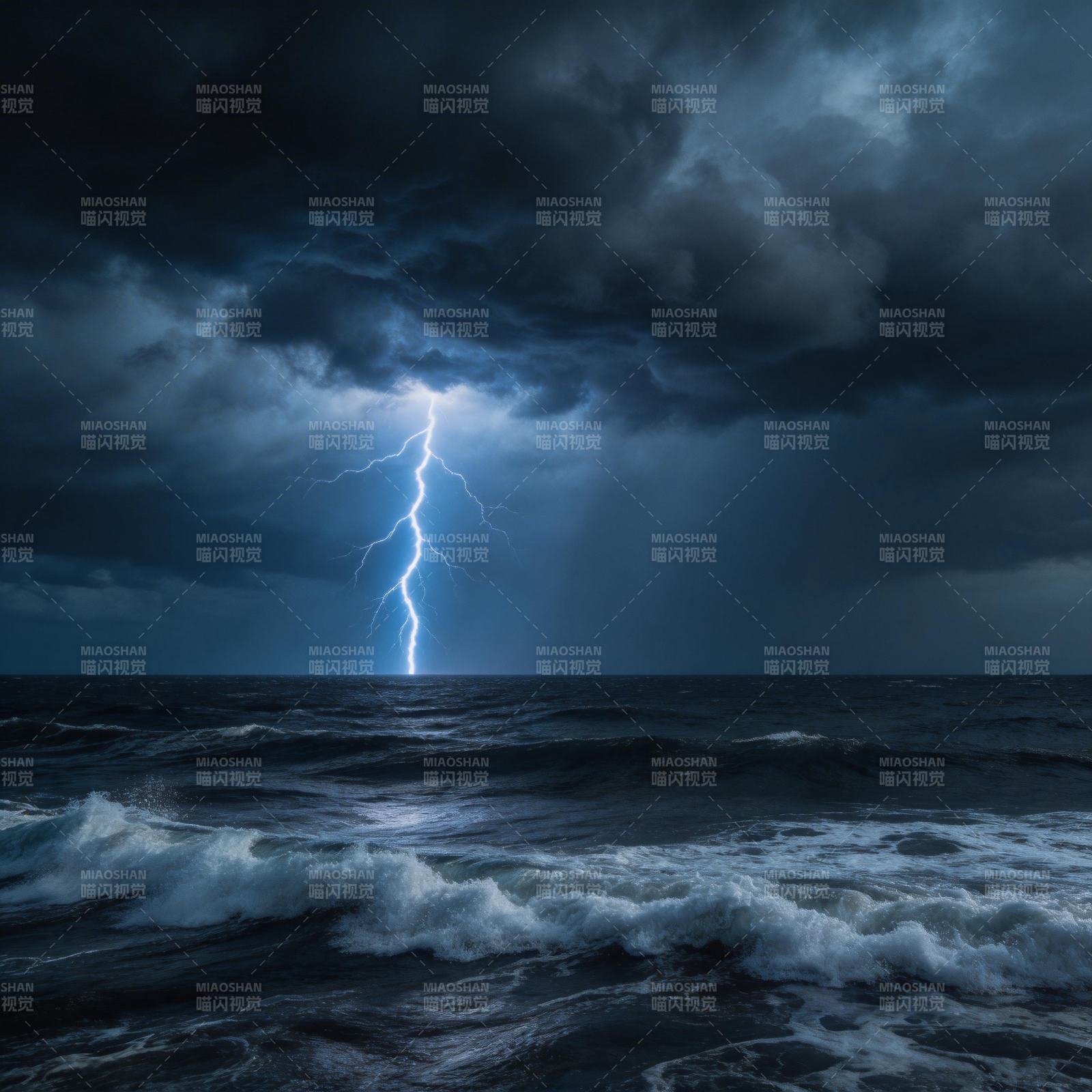 雷暴怒海 闪电劈天图片