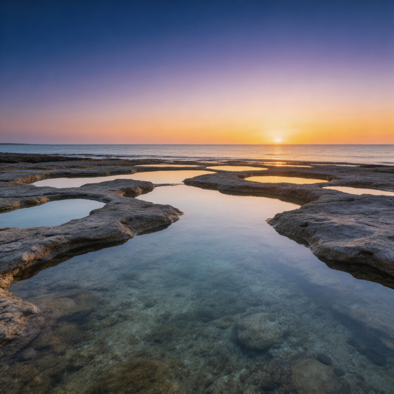夕阳岩池 海天共色图片