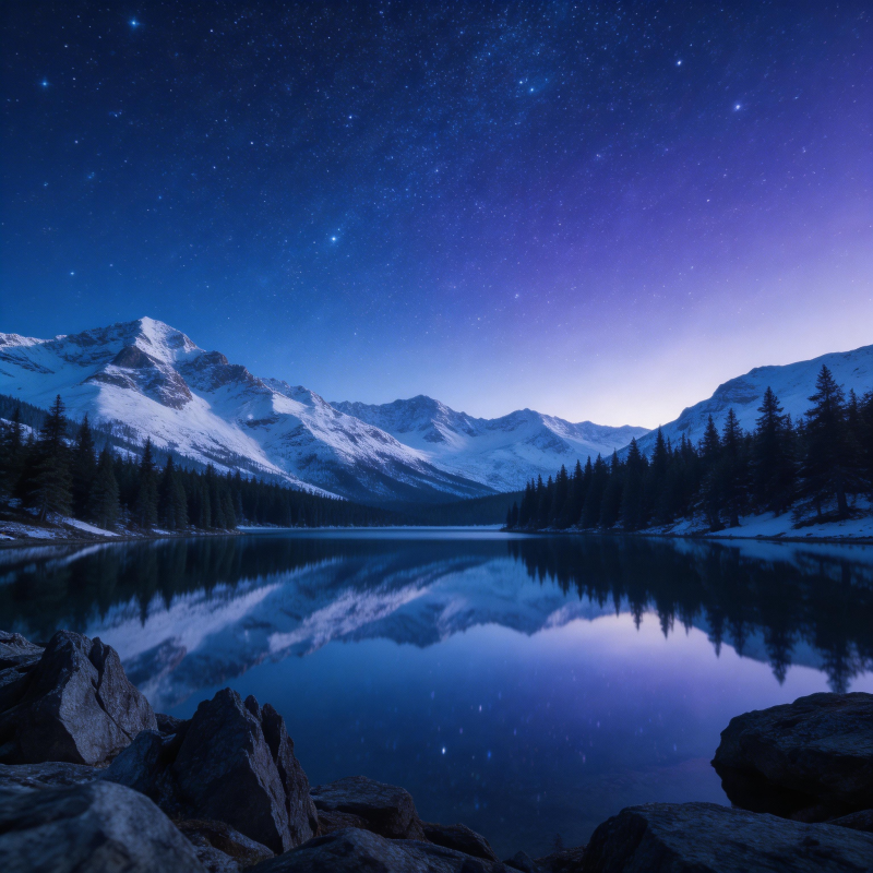 星空雪山湖影夜静谧图片