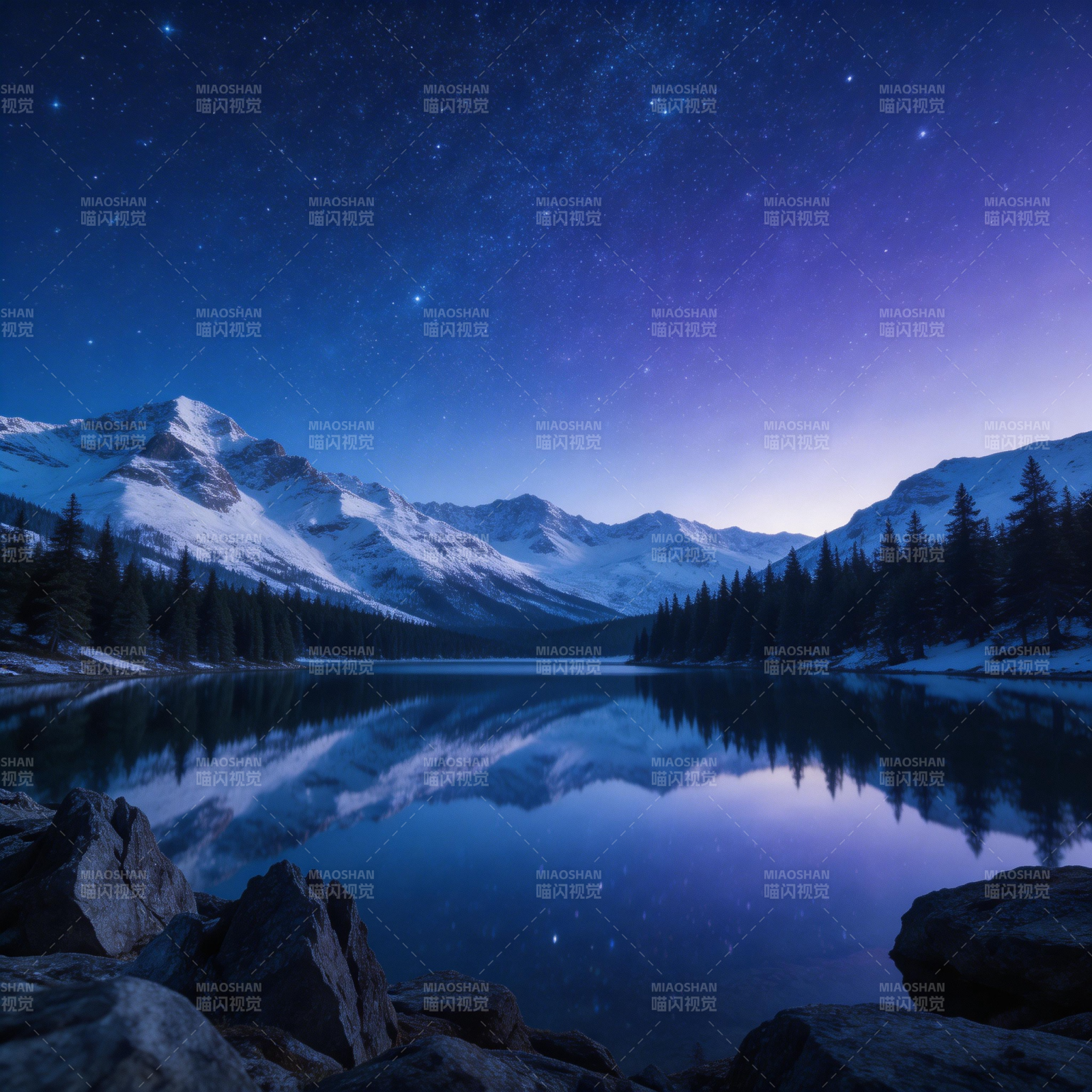 星空雪山湖影夜静谧图片
