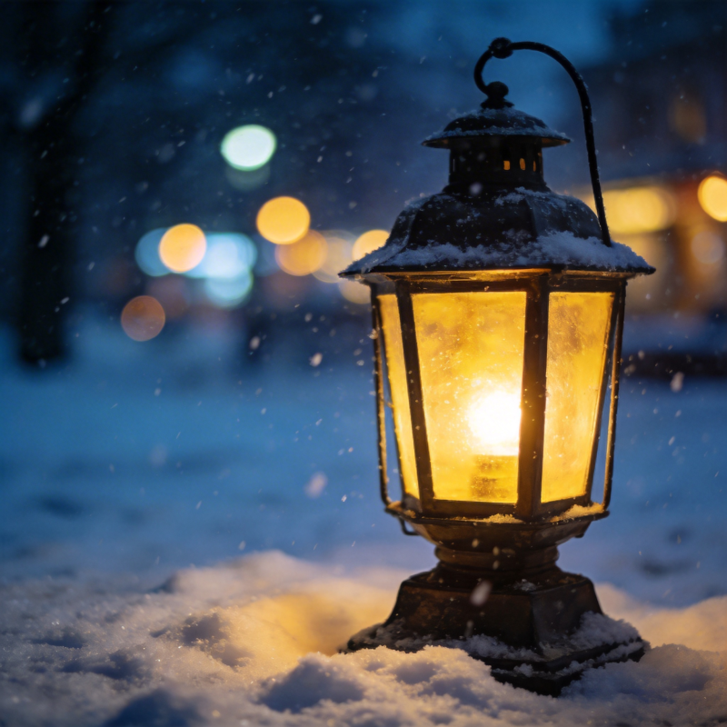 雪夜暖灯 静谧冬景图片