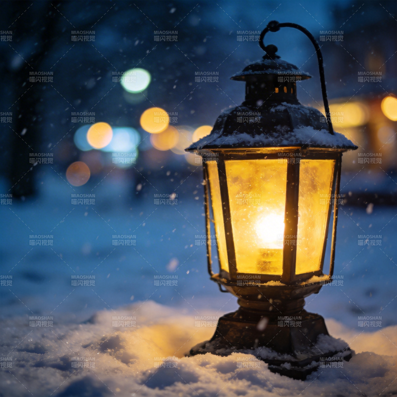 雪夜暖灯 静谧冬景图片