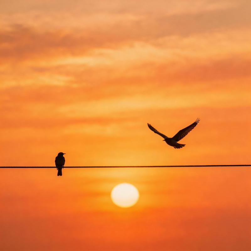 夕阳双鸟 一栖一飞图片