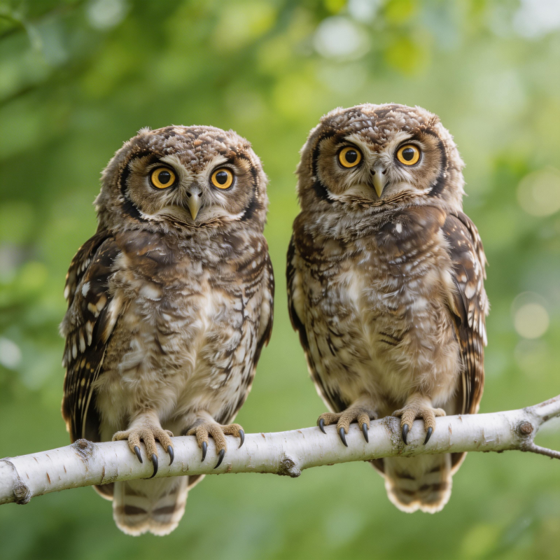 双 owl 栖枝 萌眼对视图片