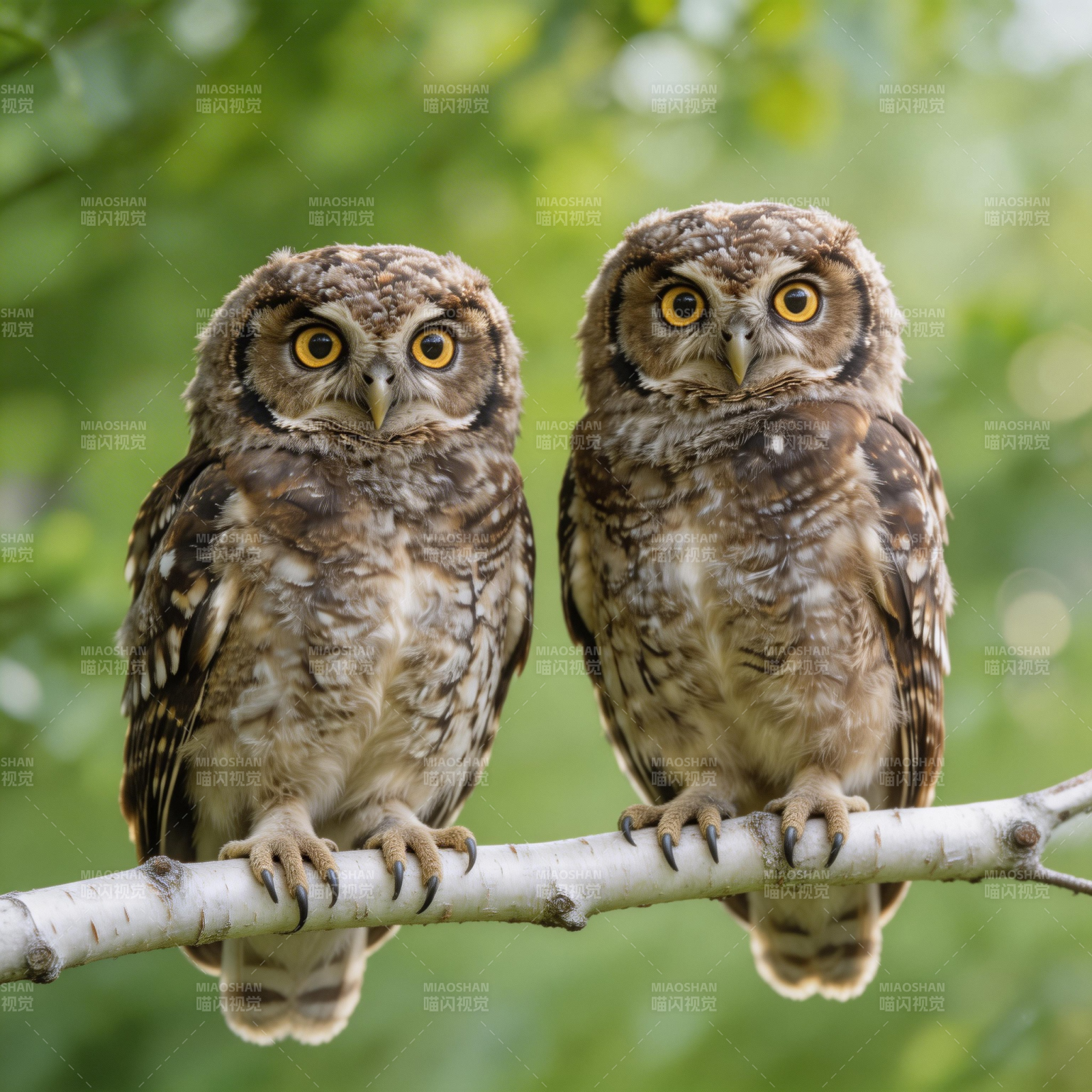 双 owl 栖枝 萌眼对视图片