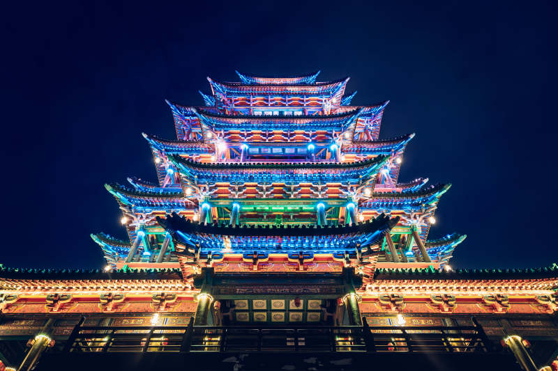 夜光璀璨古楼阁图片