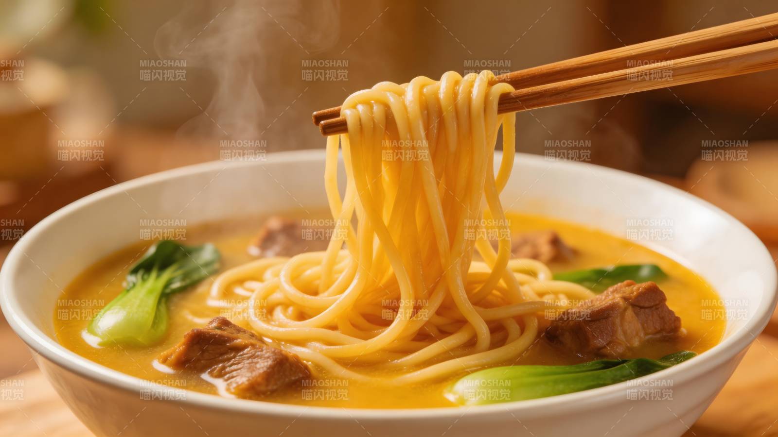 热腾腾牛肉面 筷子夹起香浓面条图片