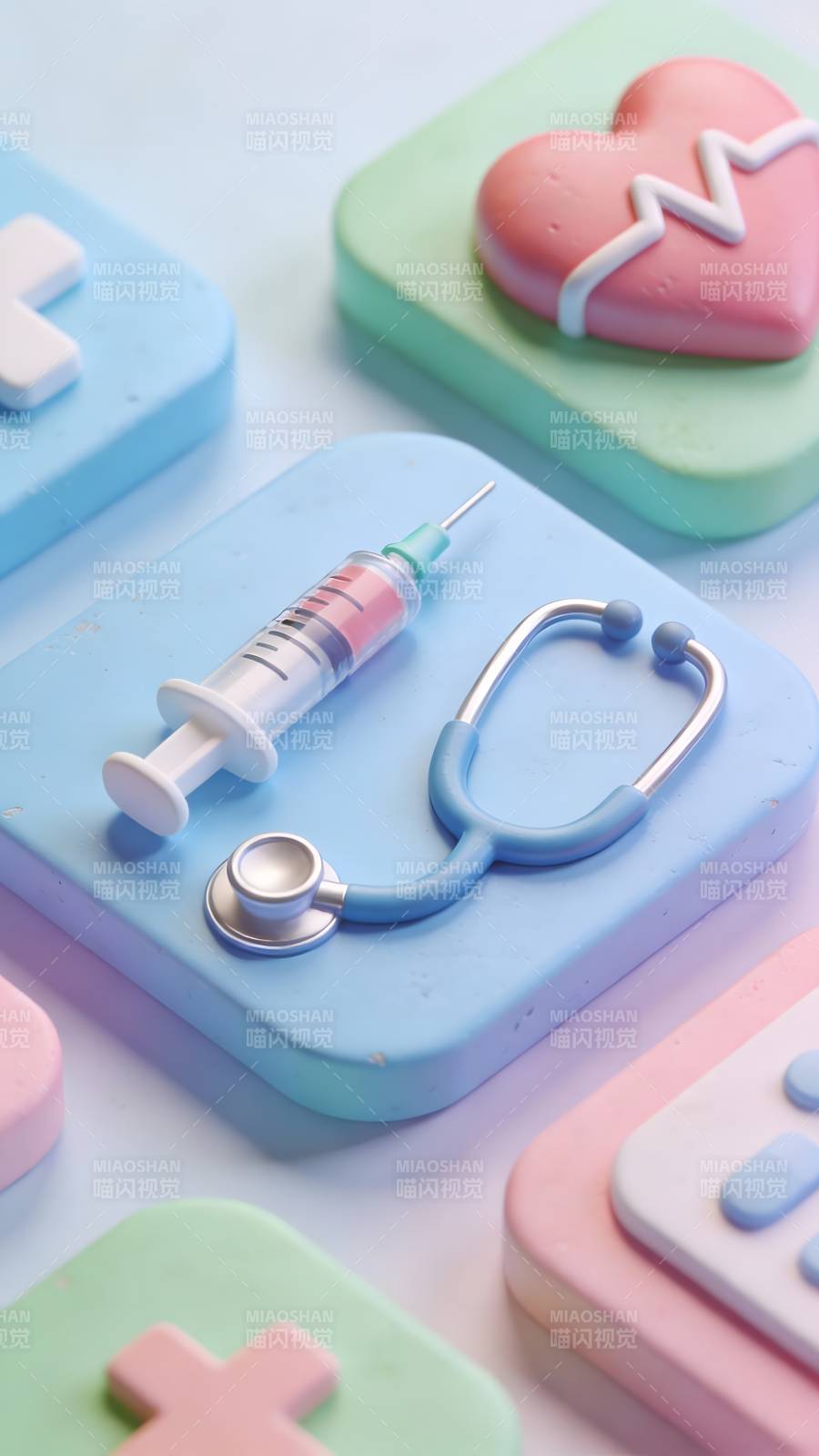 医疗图标 听诊器与注射器图片
