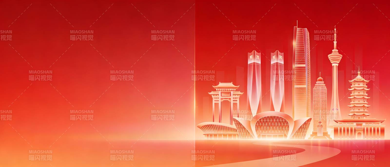 红色剪影城市天际线图片
