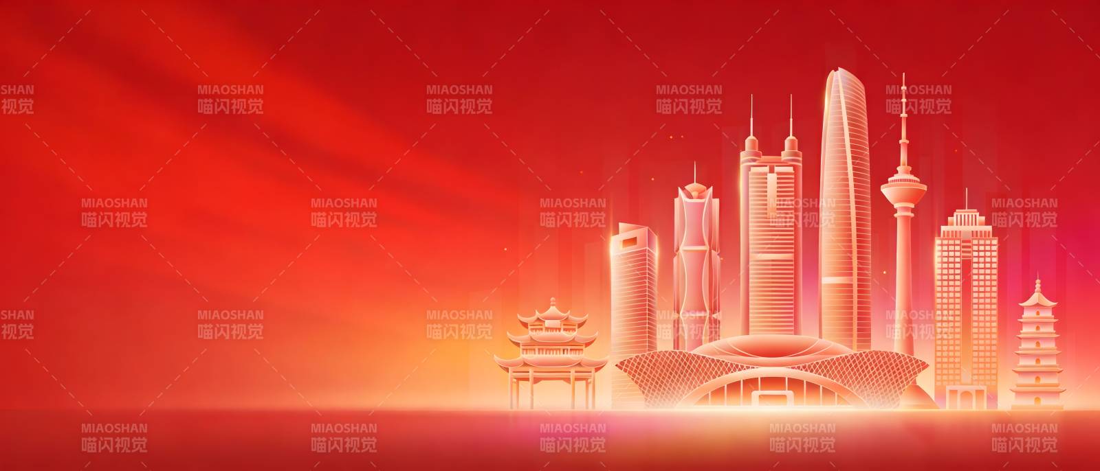 红色城市剪影图图片