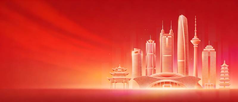 红色城市剪影图图片