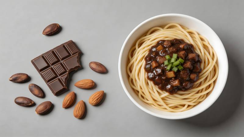 巧克力意面配杏仁图片