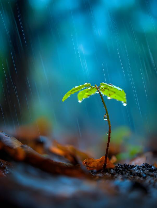 雨中新芽 生机盎然图片