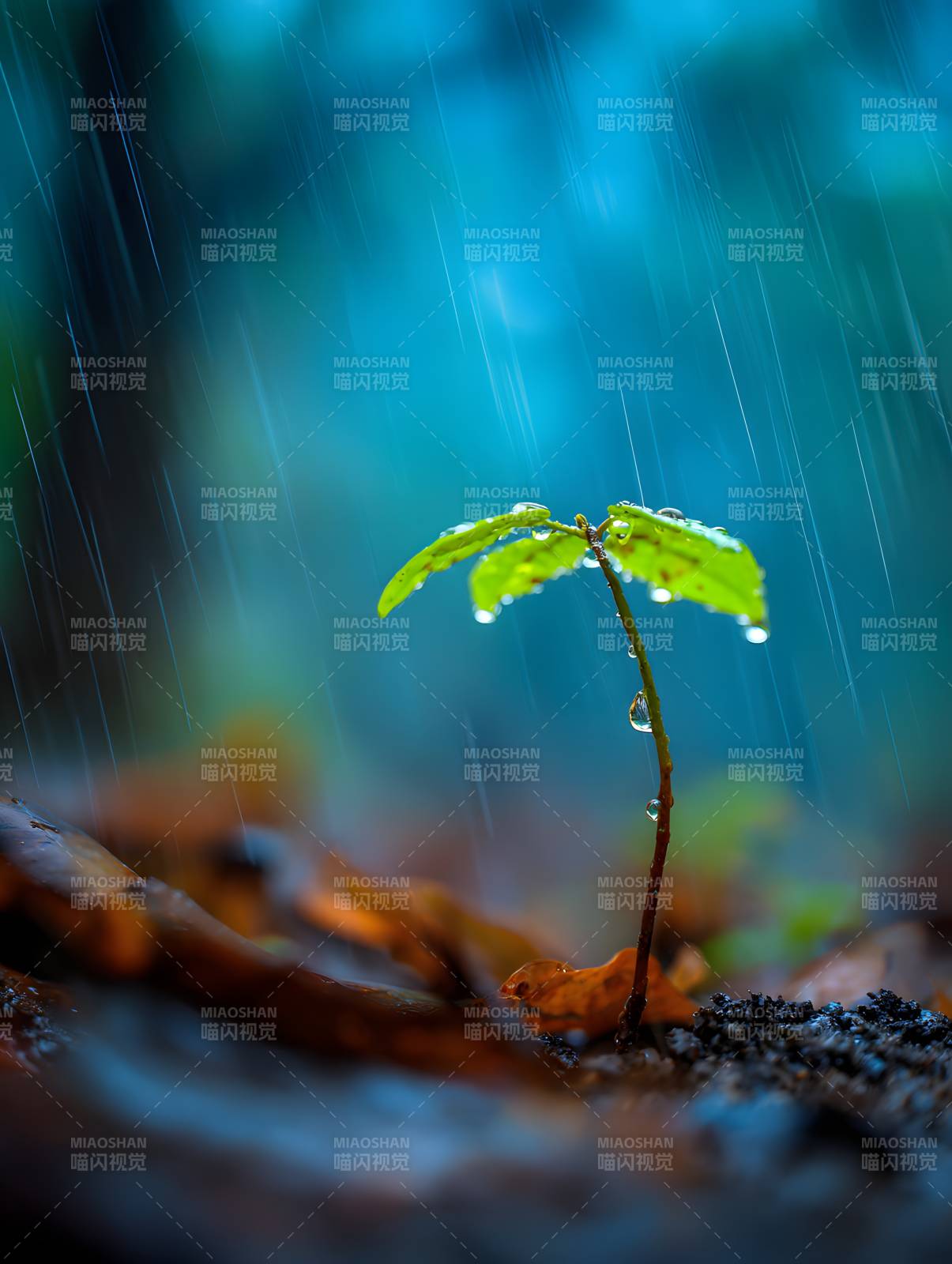 雨中新芽 生机盎然图片