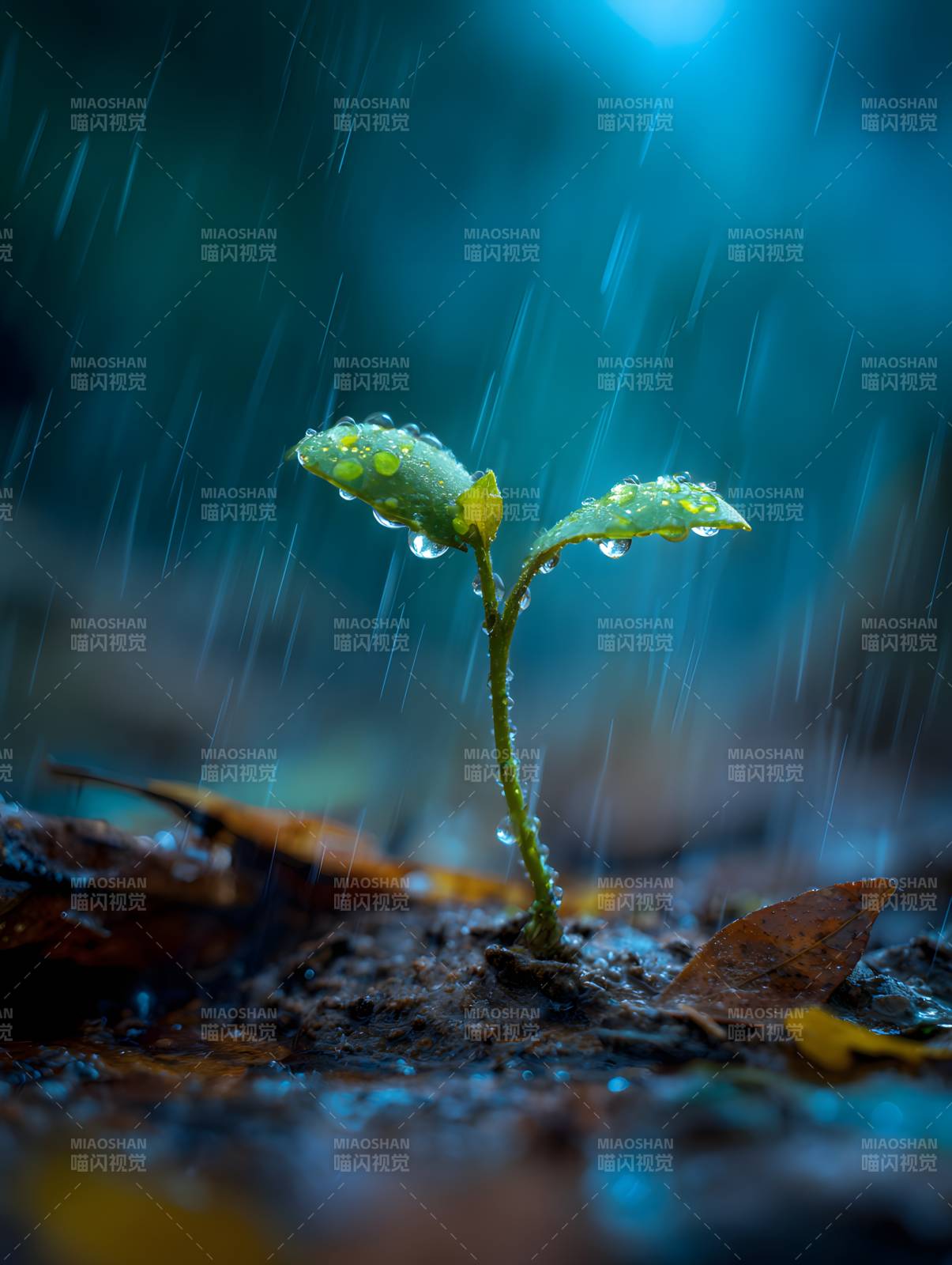 雨中新芽 生机盎然图片