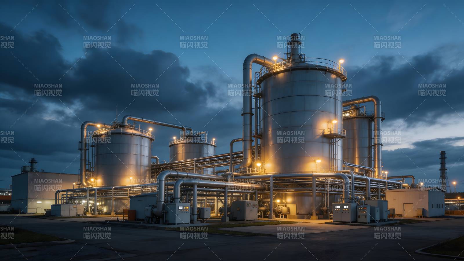 夜幕下的工业储罐群图片