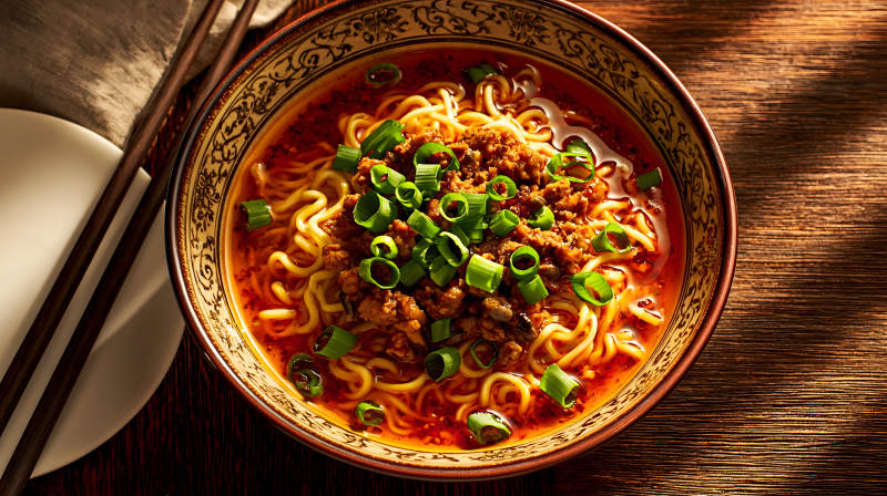 红油肉酱面 香葱点缀诱人食欲图片