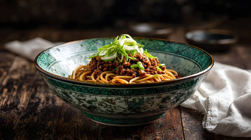 中式肉酱拌面 青葱点缀香浓诱人图片