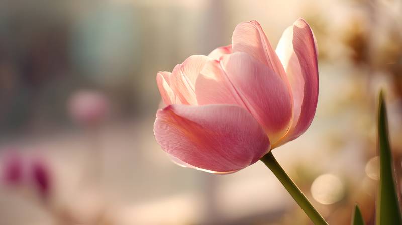 粉 tulip 柔光绽放图片