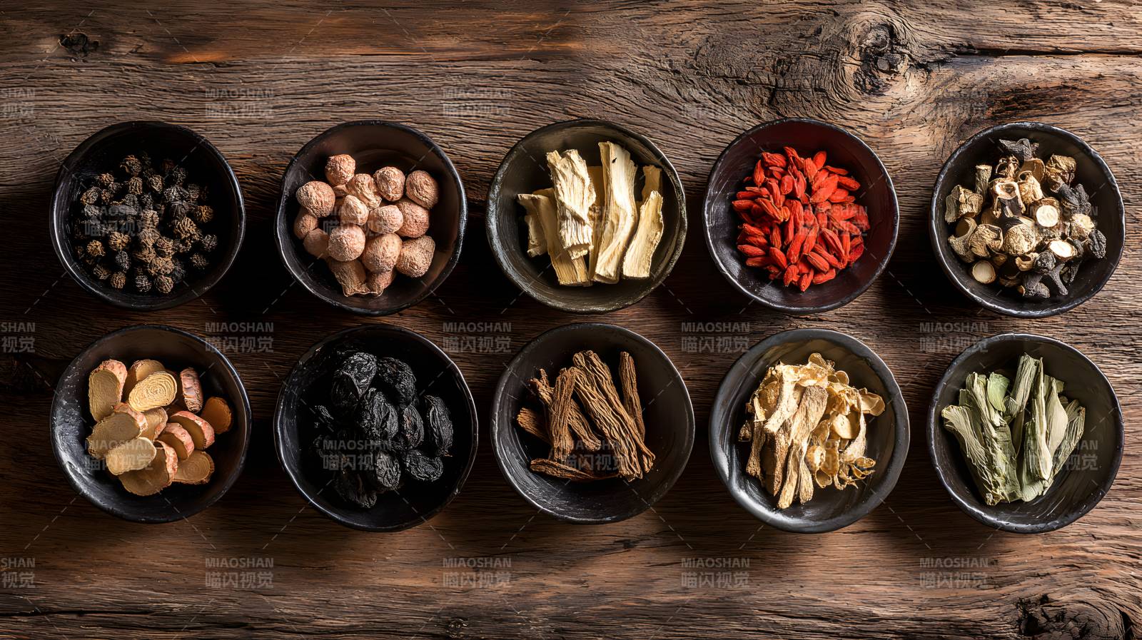 十味中药 古木托盘陈列图片