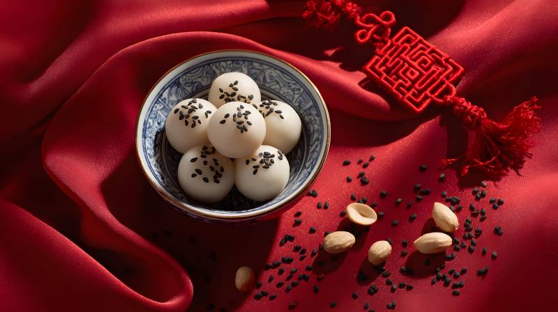 红绸伴汤圆 年味浓情暖图片