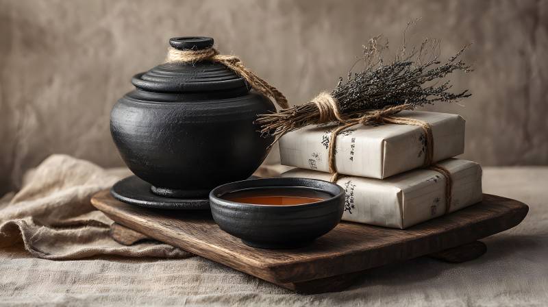 黑陶茶器与草本香韵图片