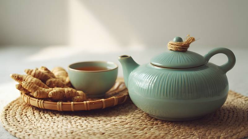 青瓷茶壶配姜茶 静享时光图片