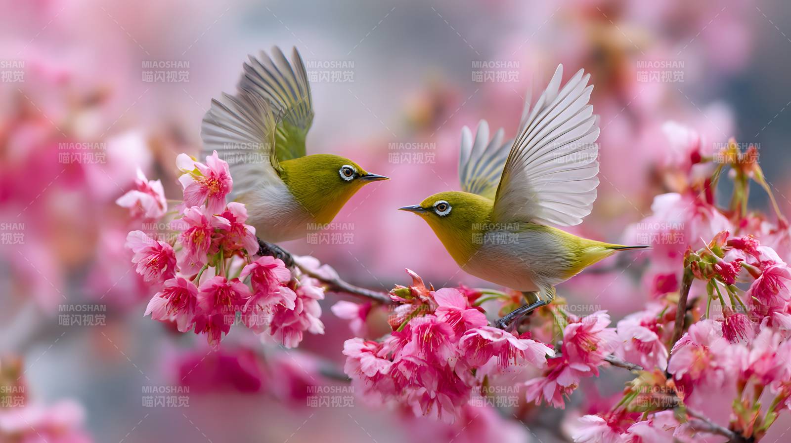 樱花双鸟舞春情图片