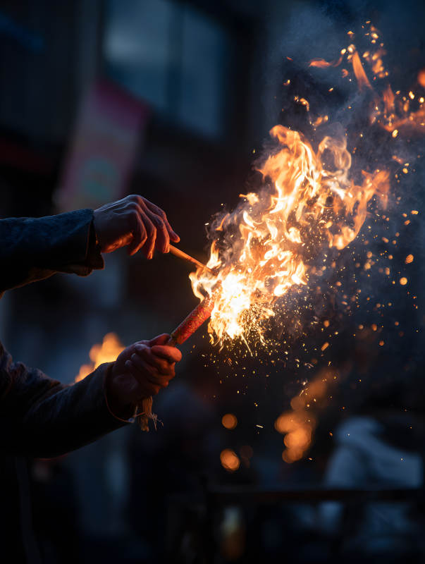 火把燃夜 星火飞舞图片