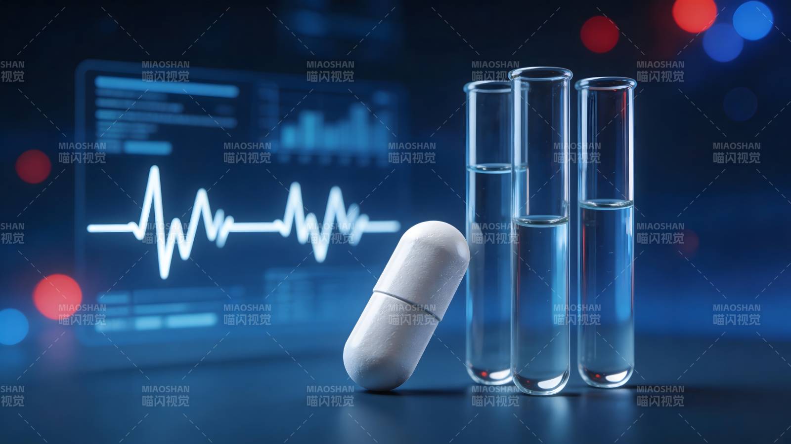 医药科技 药丸试管与心跳图谱图片