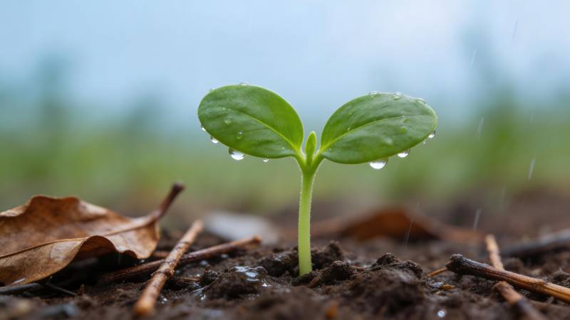 雨中新芽 生机初现图片