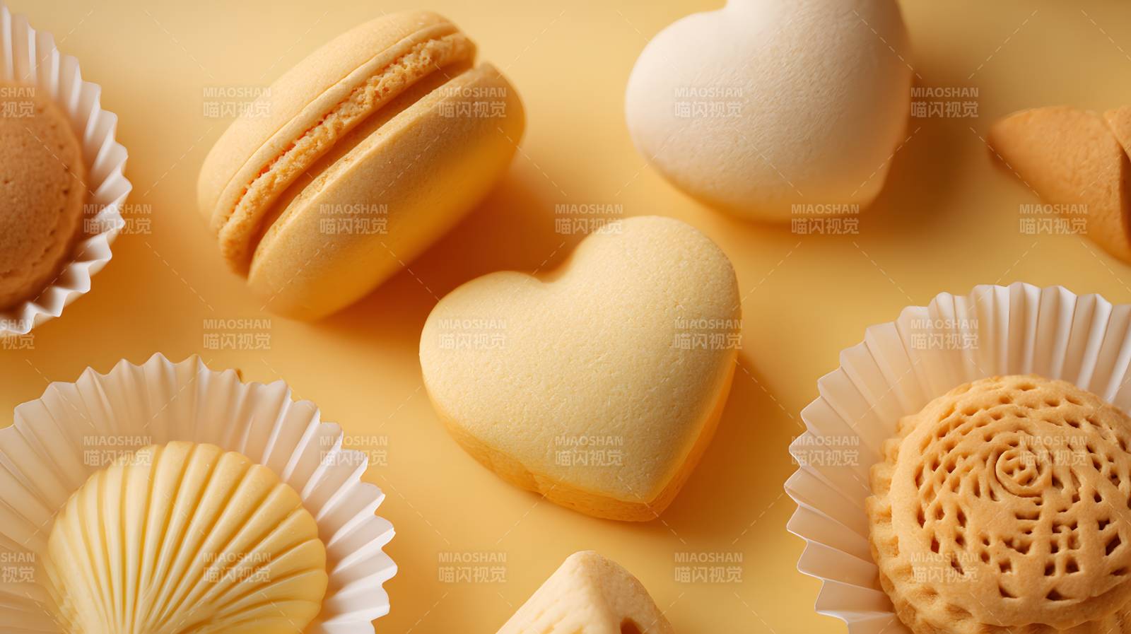 黄色甜点心形马卡龙合集图片
