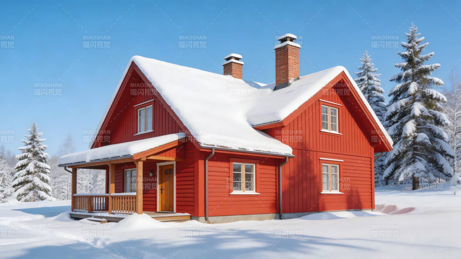 雪覆红屋 冬日静谧家园图片