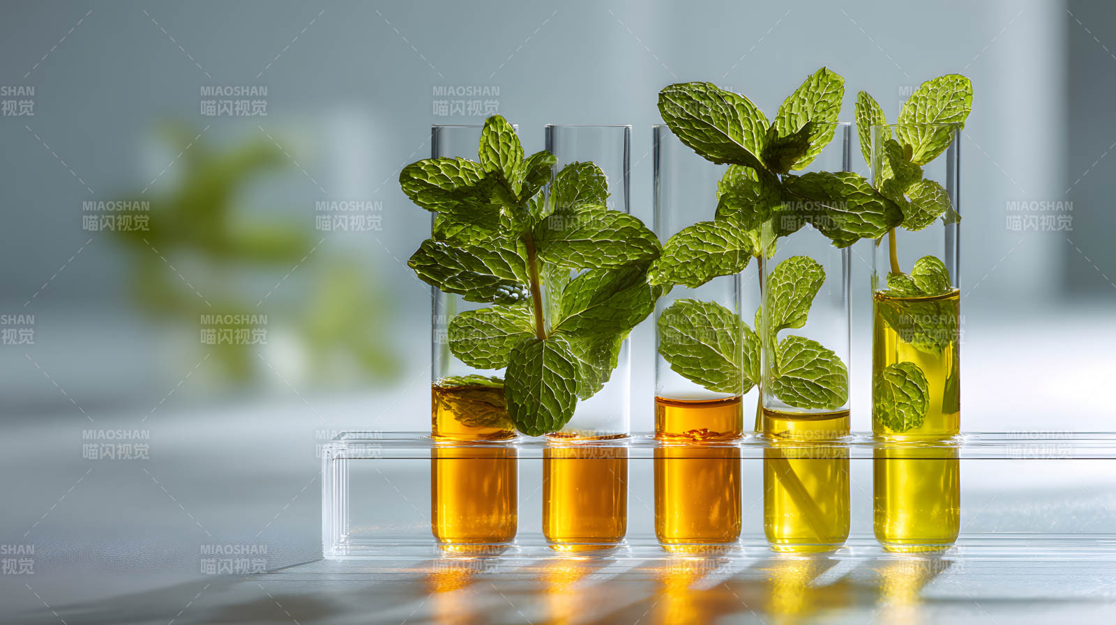 试管中的薄荷与精油图片