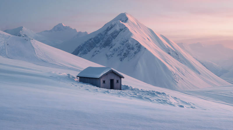 雪山孤屋 静默如诗图片