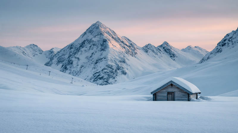 雪山小屋 静谧冬景图片