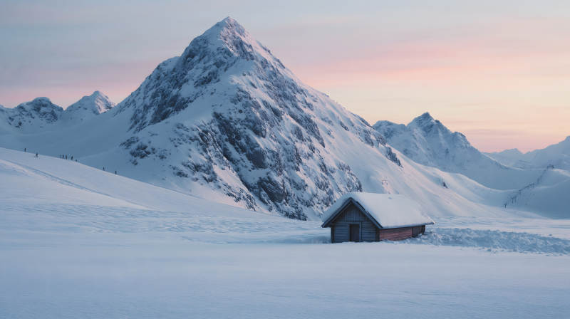 雪山小屋 静美如诗图片