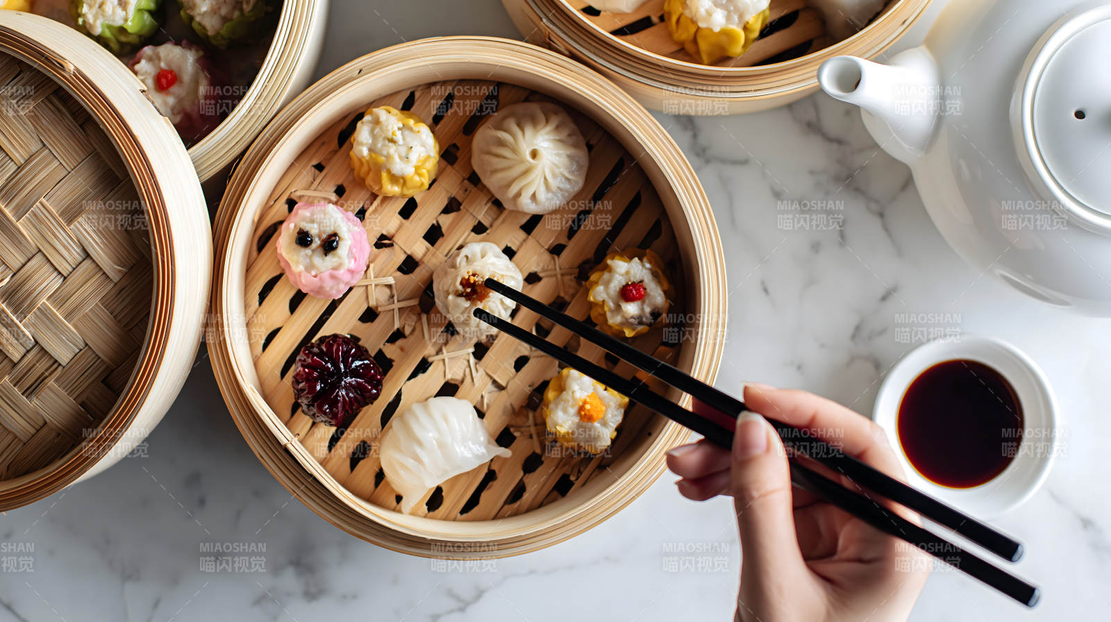 竹笼蒸点 筷夹美味图片