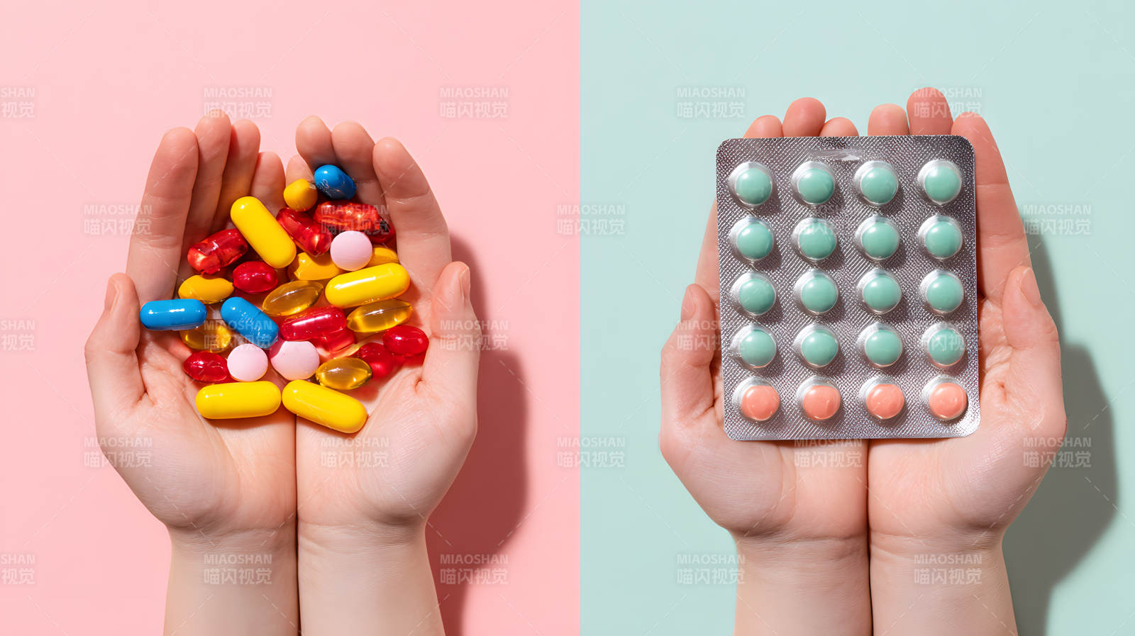 双手捧药 色彩对比鲜明图片